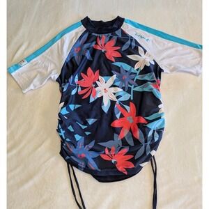 Fullsand Rash Guard Swim Top UPF 50+ Size Large Floral Short Sleeve Ruched Tied